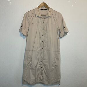 Zara Basic Button Front Safari Khaki Short Sleeve Dress Size Small